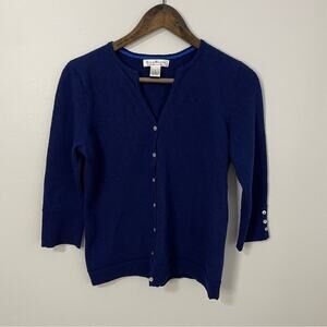 Susan Bristol Blue Vintage Merino Wool Cardigan Sweater Size L